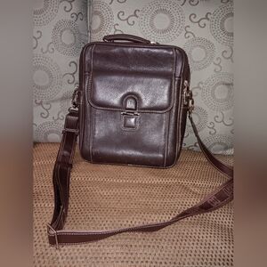 Daks London leather messenger bag with monogram strap